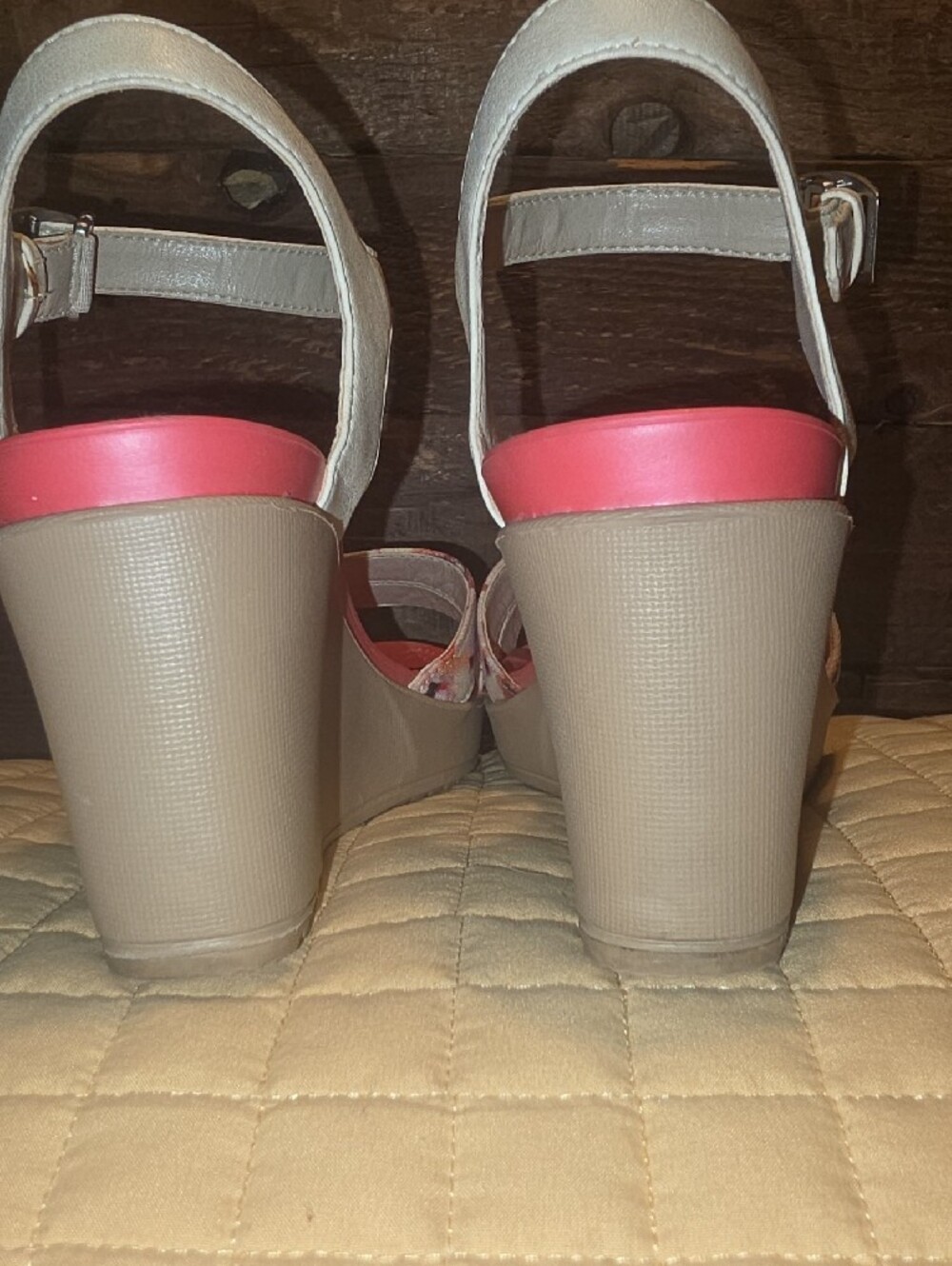 CROCS Coral Florsl Footbed Wedges with Beige Ankle Strap - Picture 9 of 9